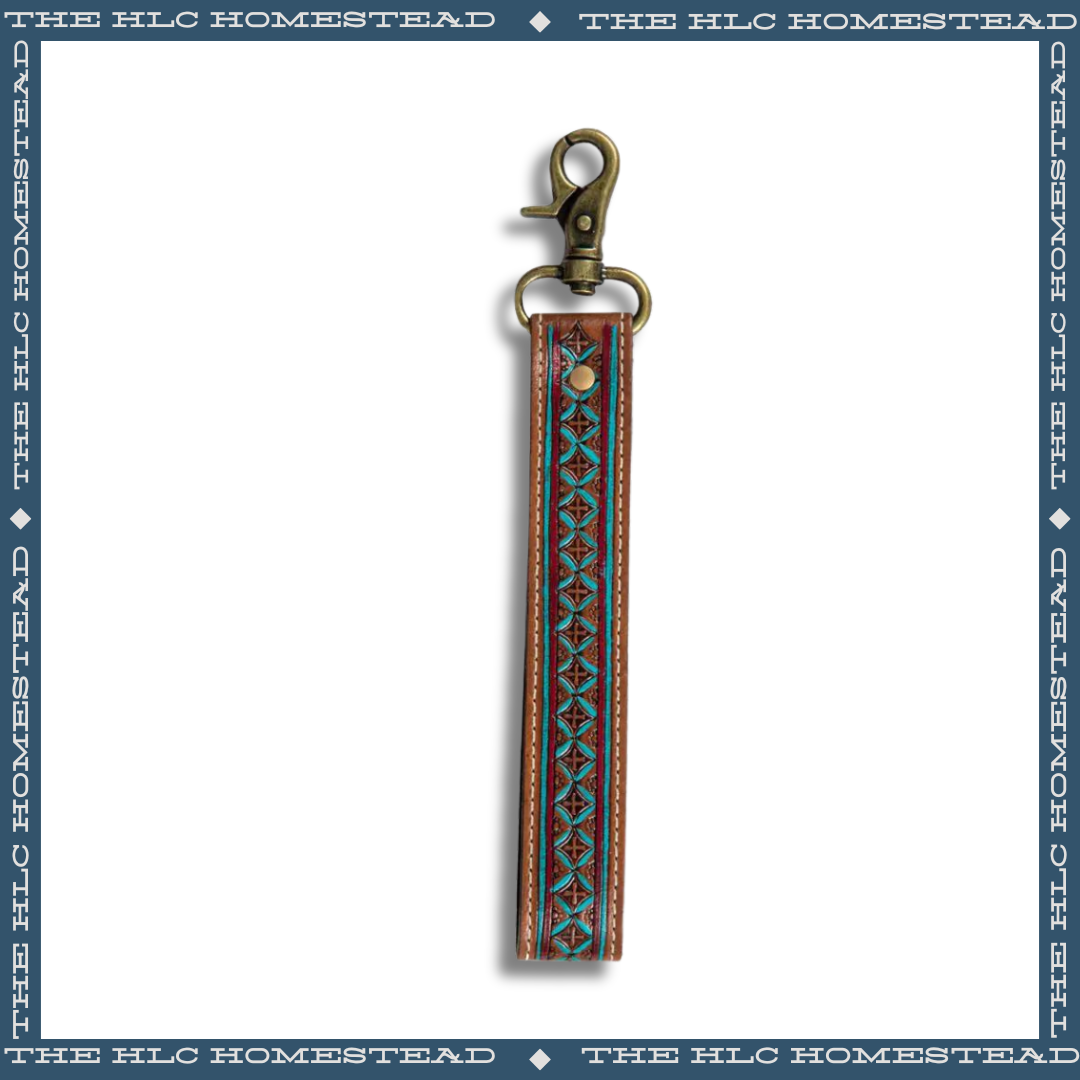 Southwestern Style Leather Keychain with Turquoise Inlay
