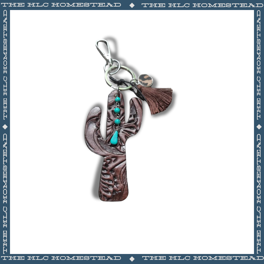 Cactus Keychain with Turquoise Accents