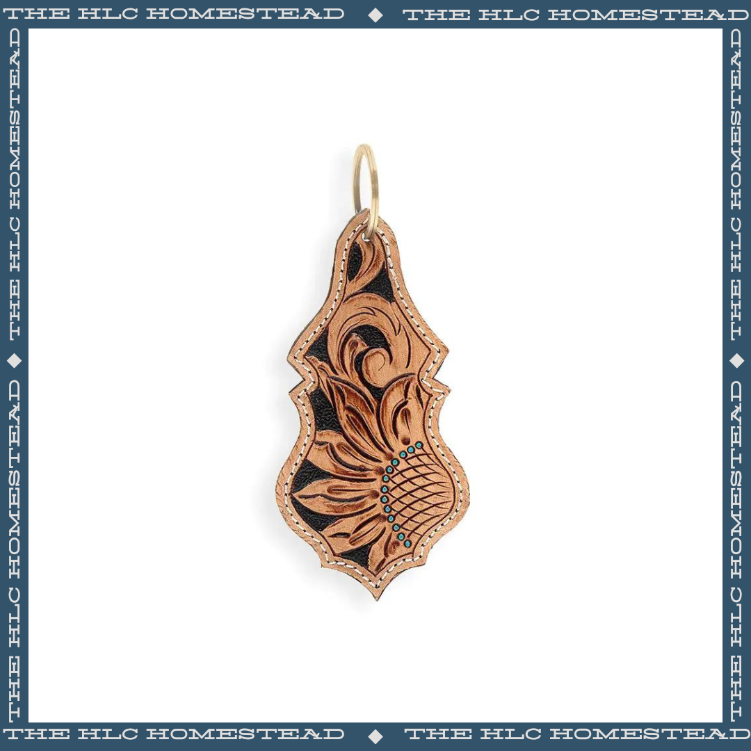 Ornate Sunflower Leather Keychain