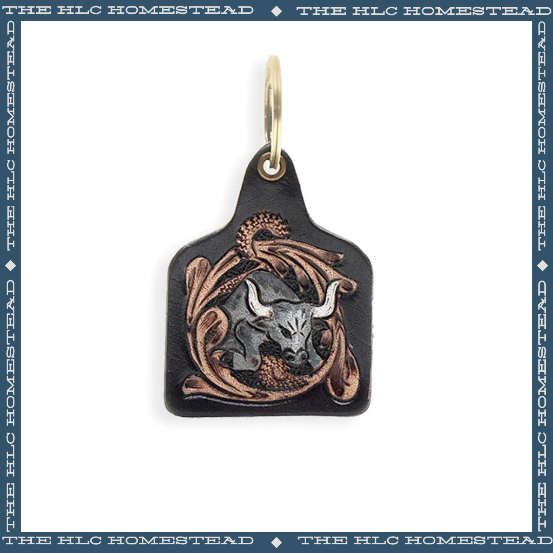 Rustic Western Bull Leather Keychain