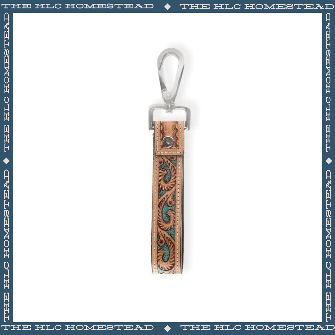 Turquoise and Hide Keychain