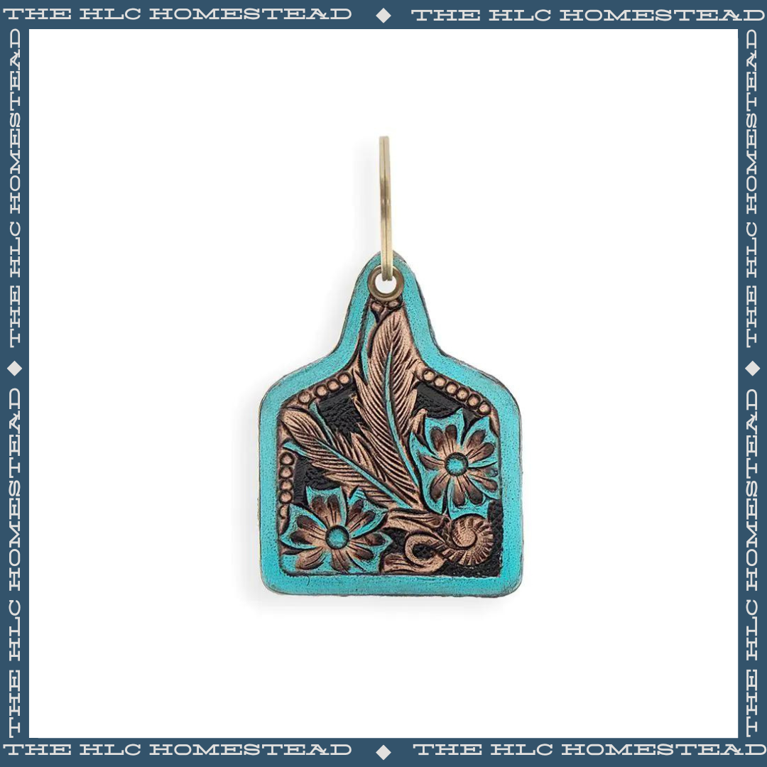 Engraved Turquoise and Bronze Leather Keychain