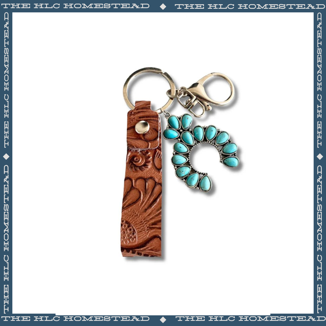 Turquoise Horseshoe Leather Keyring