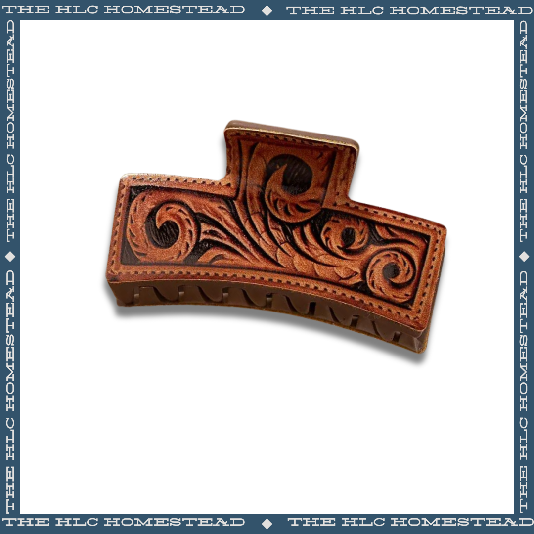 Brown Tooled Hair Clips