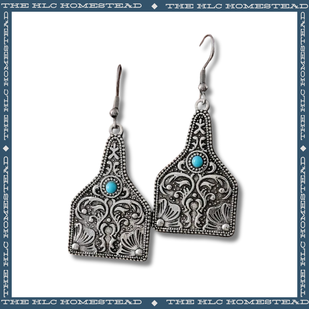 Paisley Turquoise Cow Tag Earrings