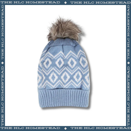 Frosty Diamond Pattern Pom-Pom Beanie