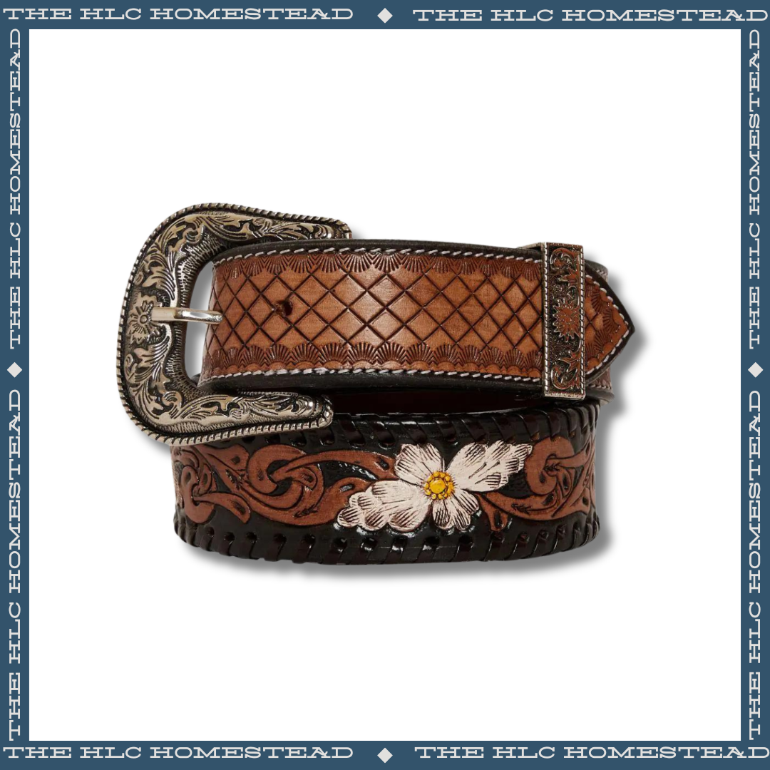 Floral and Woven Leather Belt