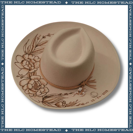 Unique Burnt Pyrography Cowboy Hat