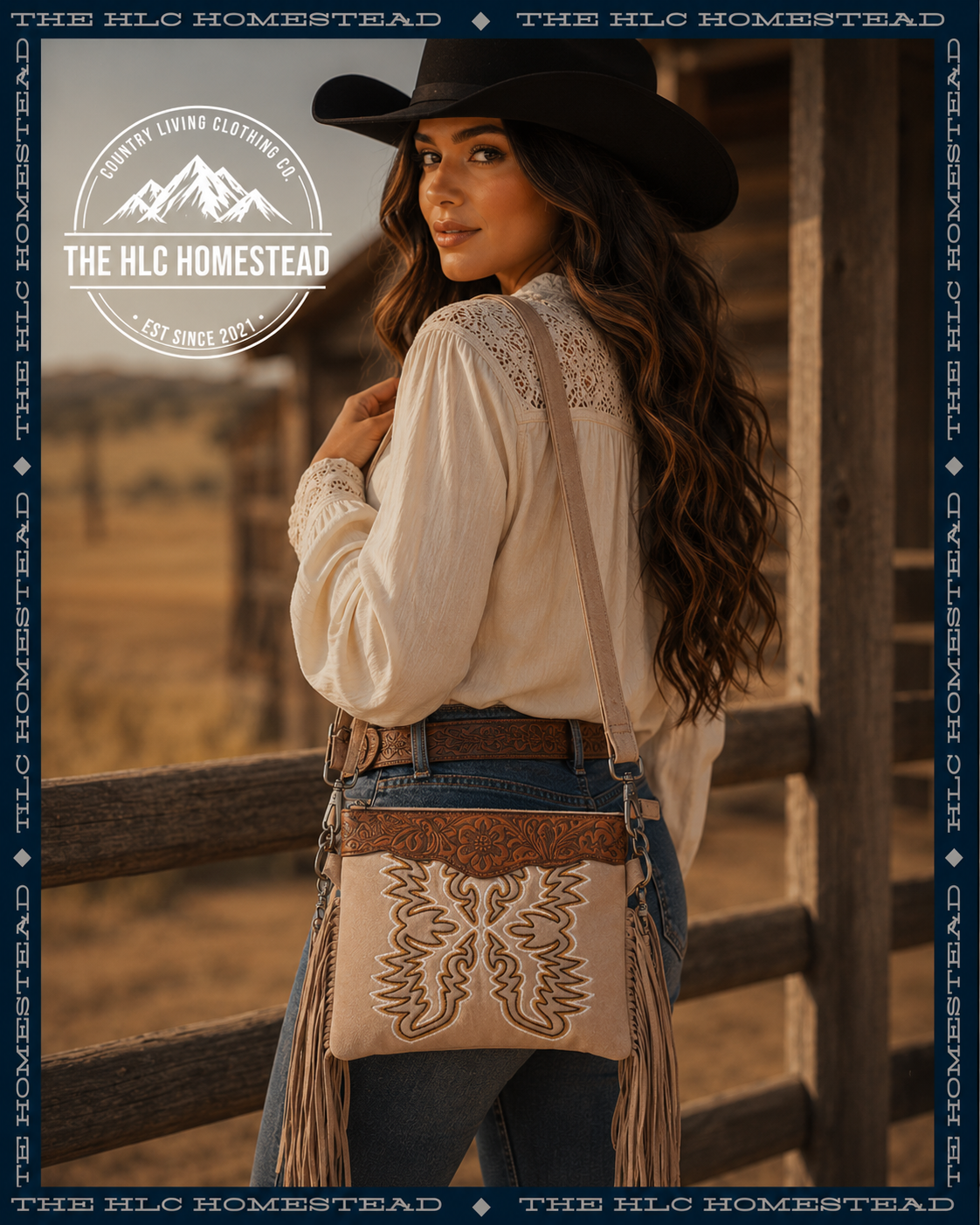 Frontier Boot Stitch Fringe Crossbody Bag