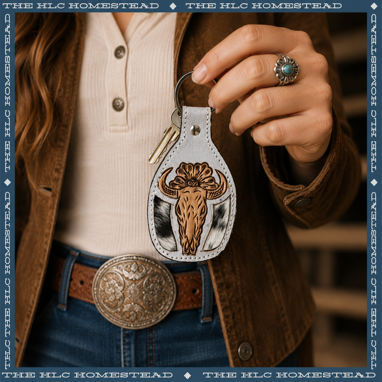 Longhorn Blossom Hide Keychain