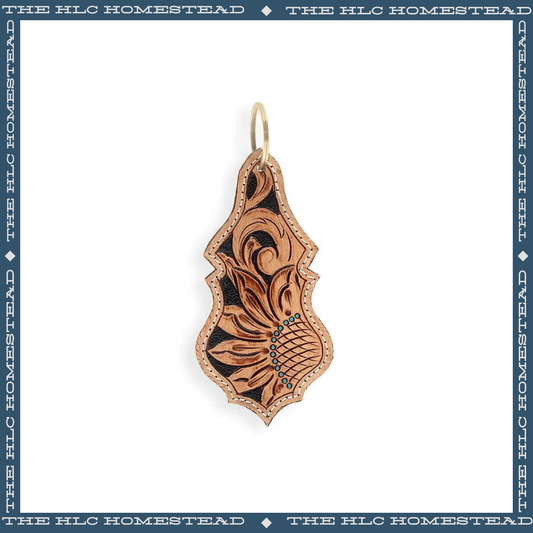 Ornate Sunflower Leather Keychain