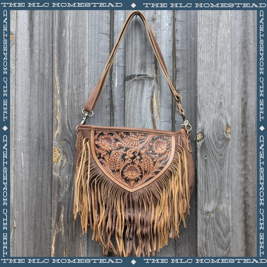 Artisanal Boho Chic Leather Fringe Crossbody Bag