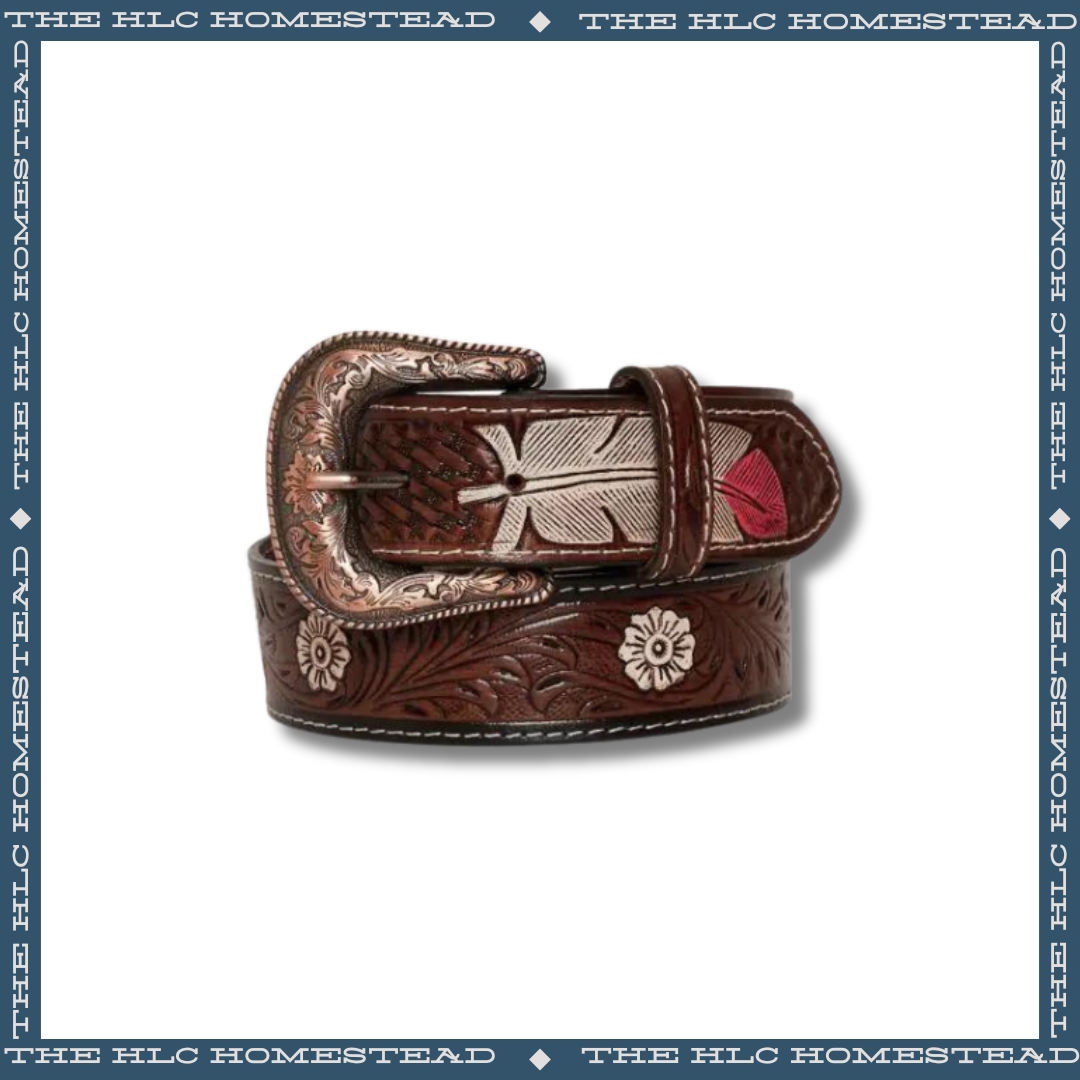 Elegant Feather Western Leather Belt