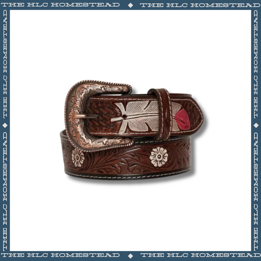 Elegant Feather Western Leather Belt