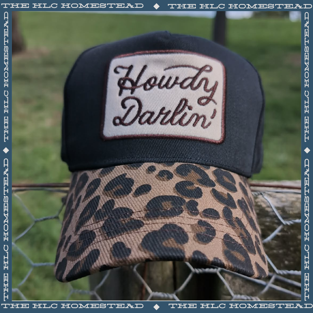 Howdy Darlin’ Canvas Trucker Cap – Black & Leopard