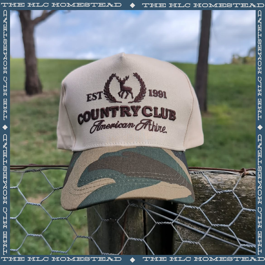Country Club Canvas Trucker Cap – Camo & Rice