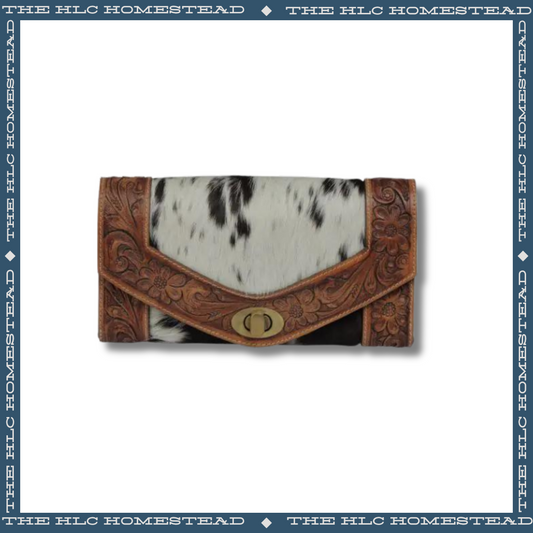 Black And White Hide Tooled Leather Wallet