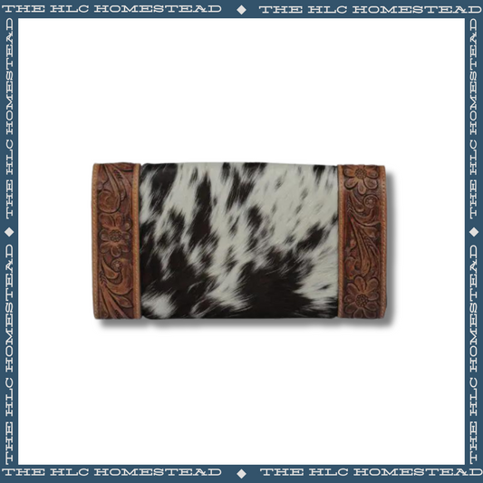 Black And White Hide Tooled Leather Wallet