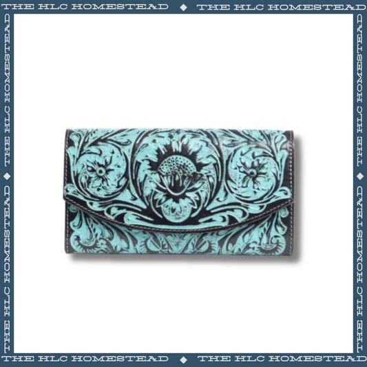 Distressed Deep Turquoise Leather Wallet