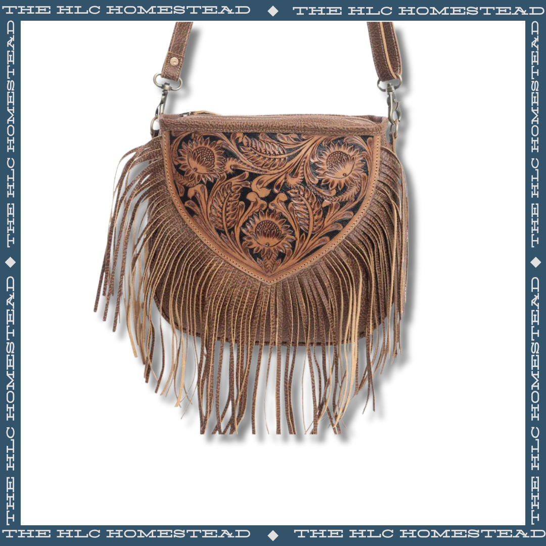 Artisanal Boho Chic Leather Fringe Crossbody Bag