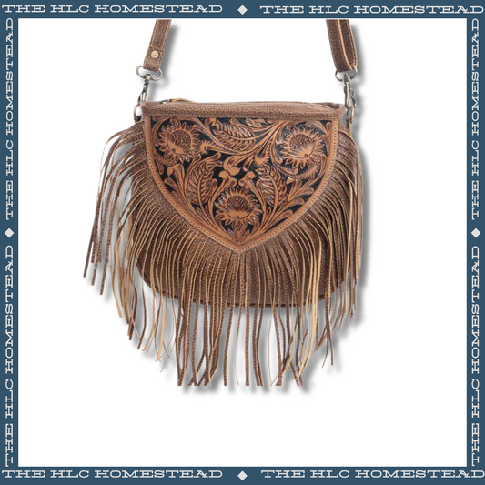 Artisanal Boho Chic Leather Fringe Crossbody Bag