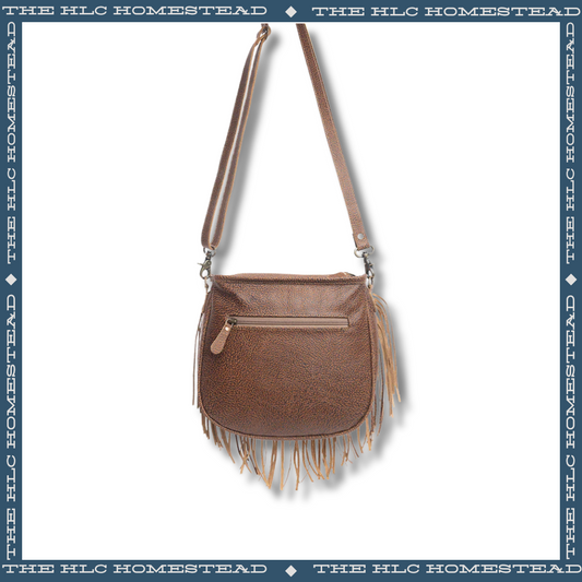 Artisanal Boho Chic Leather Fringe Crossbody Bag