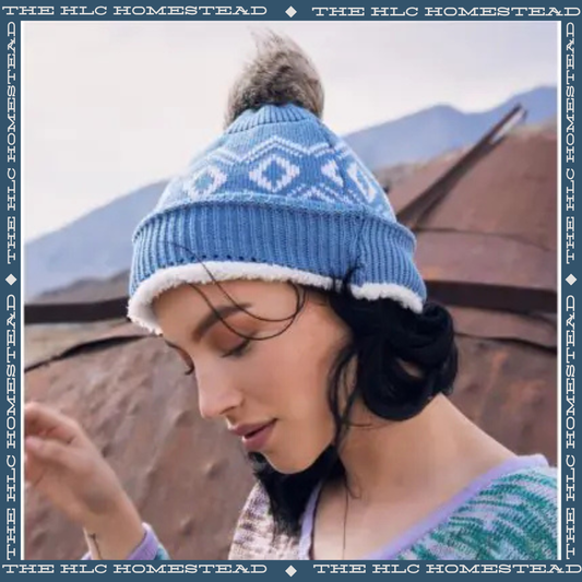Frosty Diamond Pattern Pom-Pom Beanie