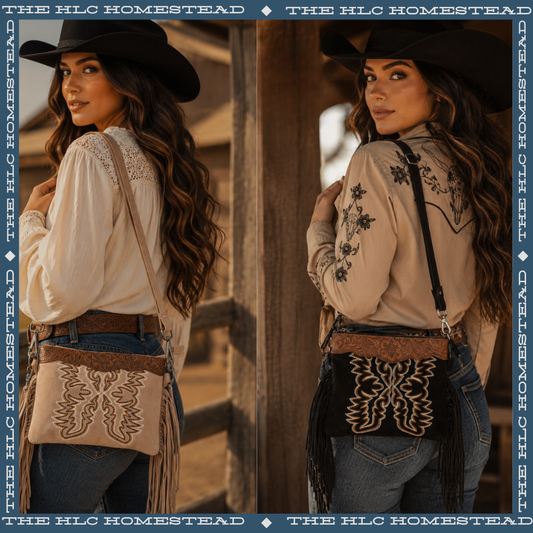 Frontier Boot Stitch Fringe Crossbody Bag