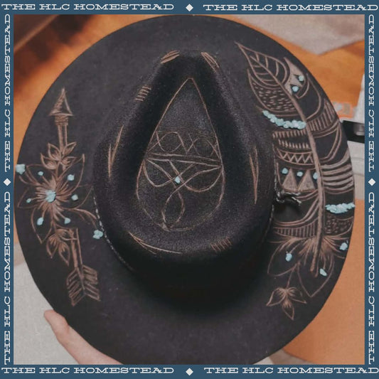 Unique Burnt Pyrography Cowboy Hat