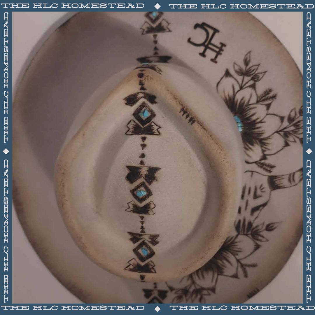 Unique Burnt Pyrography Cowboy Hat