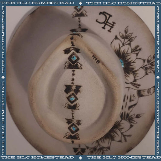 Unique Burnt Pyrography Cowboy Hat