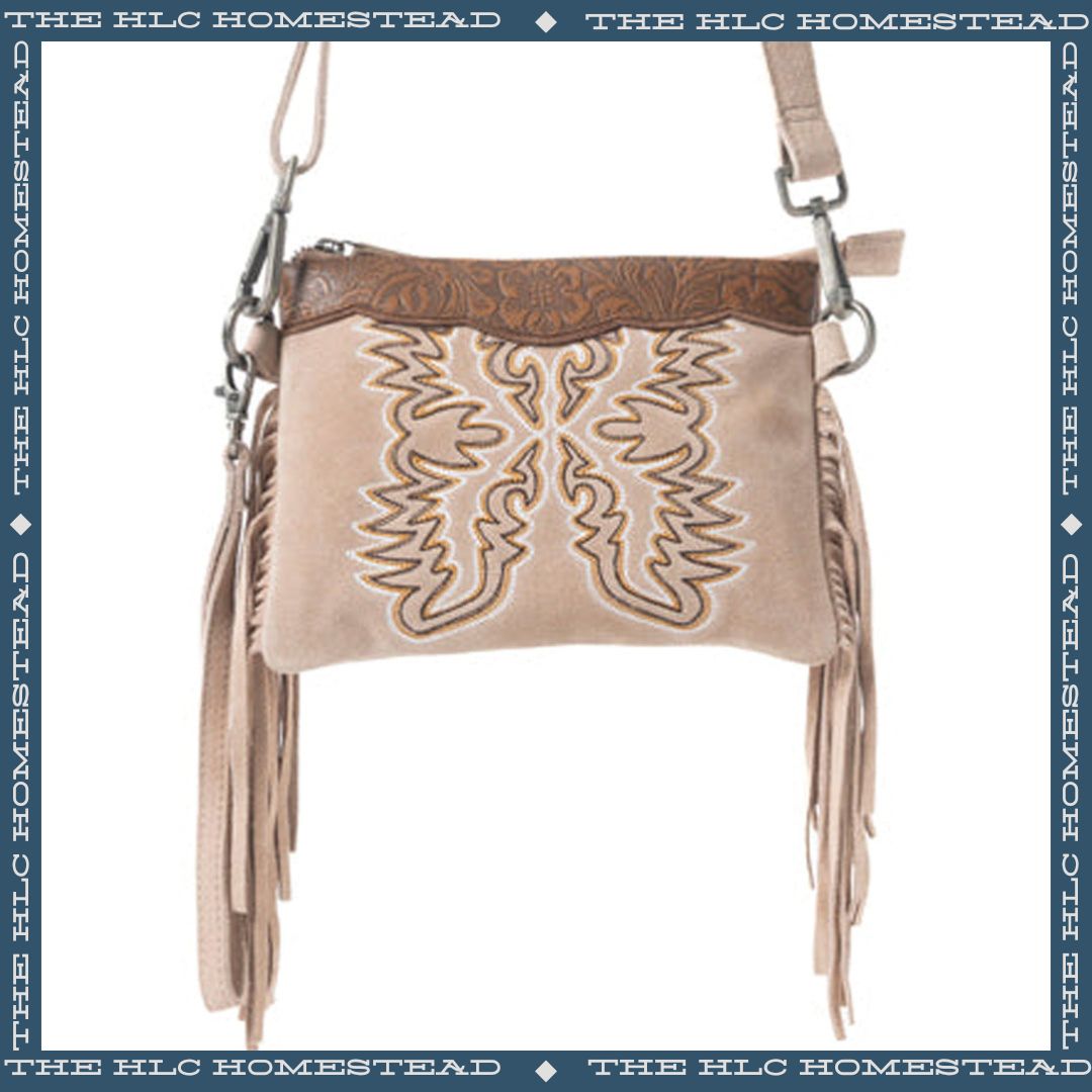 Frontier Boot Stitch Fringe Crossbody Bag