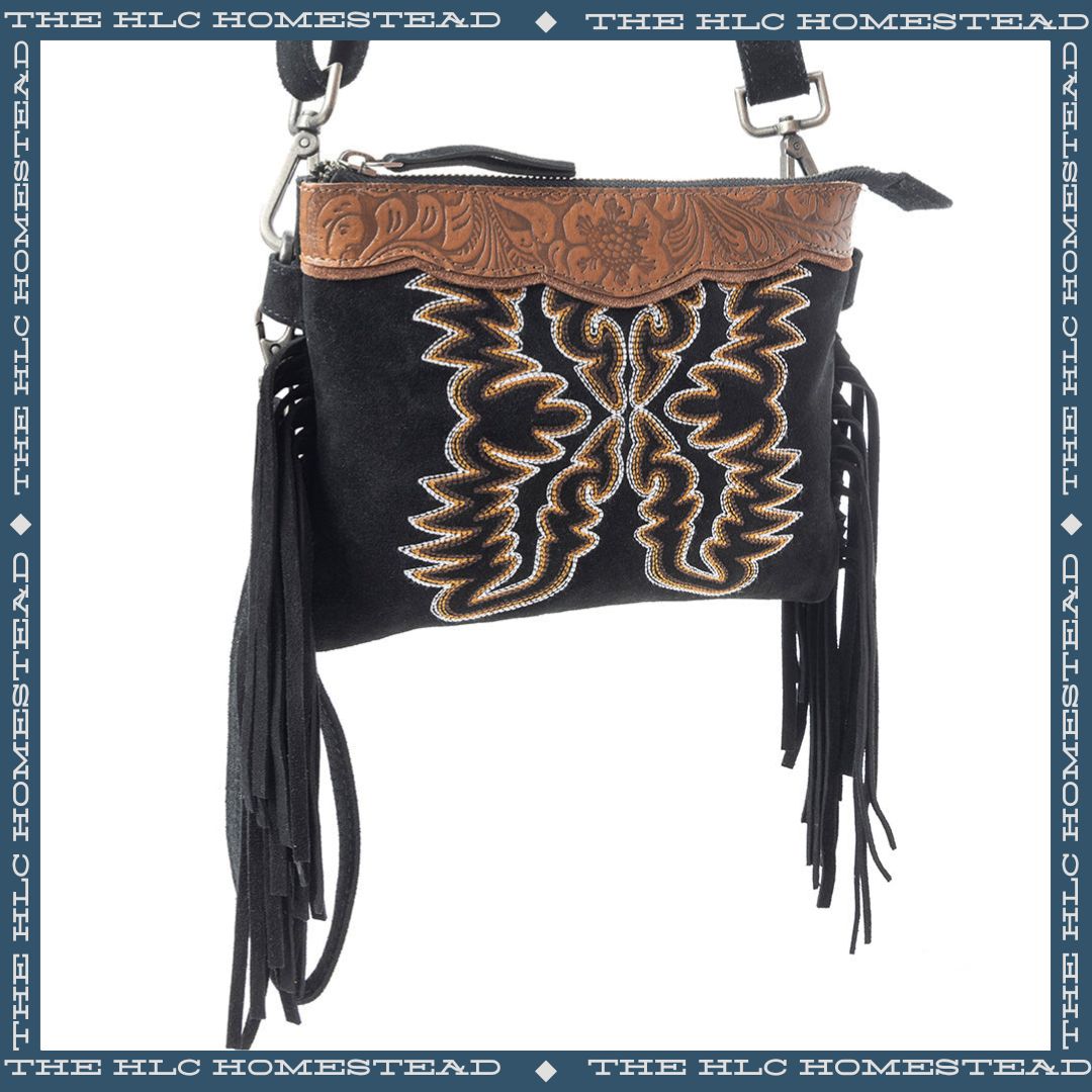 Frontier Boot Stitch Fringe Crossbody Bag