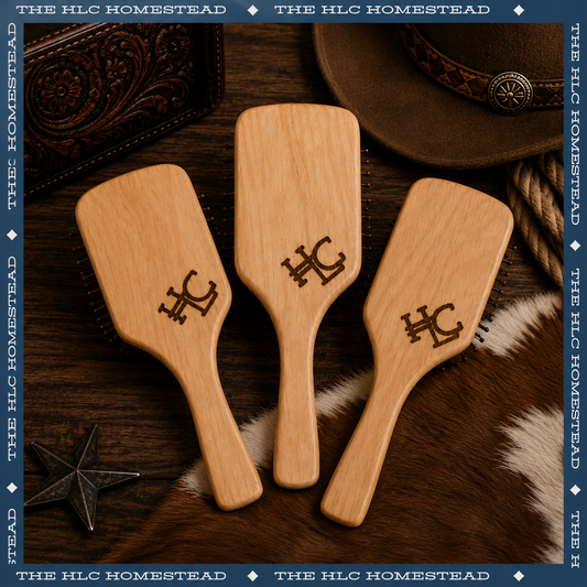 Wooden HLC Cattle Brand Hairbrush